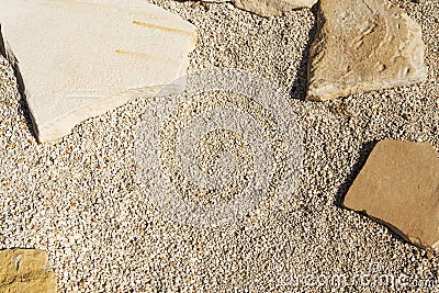 Small gravel and sand wall, grunge texture background, Pebble stone floor tile seamless background Stock Photo