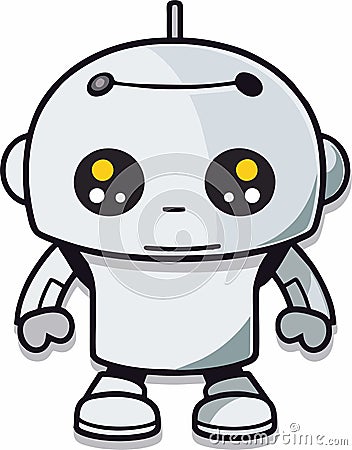 small gray metal robot sticker Vector Illustration