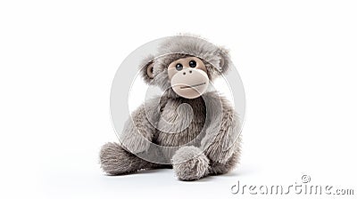 Gray Monkey Stuffed Animal: Tonal Harmony, Bold Coloration, Knitted Baboon Toy Stock Photo