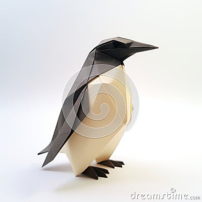 Meticulous Origami Penguin: Intricate Minimalism In Vray Tracing Stock Photo