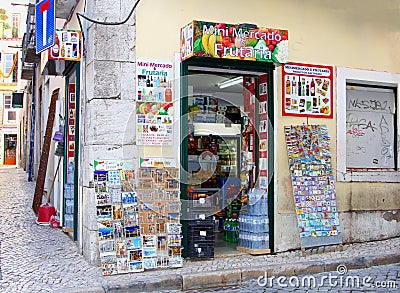 Small grocery store Barrio Alto district, Lisbon Editorial Stock Photo
