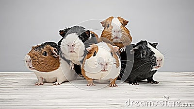 Small group of cute guinea pigs in studio. AI generated Stock Photo