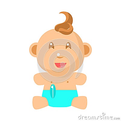 Small Happy Baby Sitting In Blue Nappy Vector Simple Illustrations With Cute Infant Vector Illustration