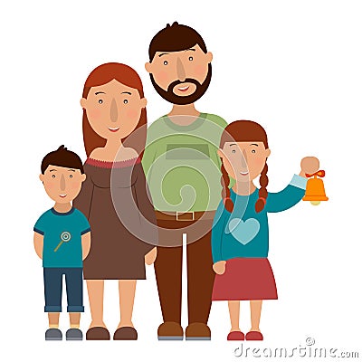 Small happy family. Cartoon Illustration