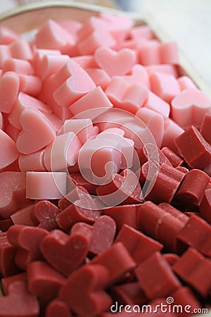 Bunch of small heart shaped scented soaps Stock Photo