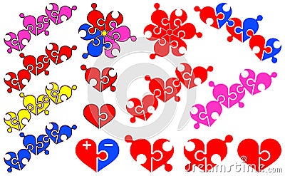 Small hearts in the form of a puzzle Vector Illustration