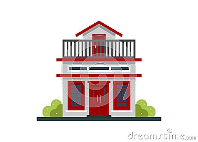 Small home building with rooftop. Simple flat illustration. Vector Illustration