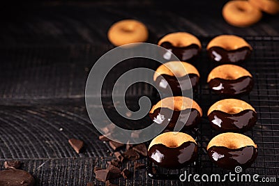 small homemade donuts with chocolate icing Stock Photo