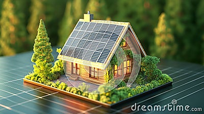 Small house built with solar panels. Stock Photo