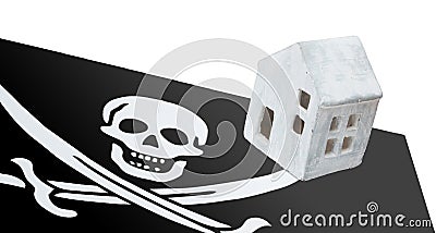 Small house on flag - Pirate flag Stock Photo