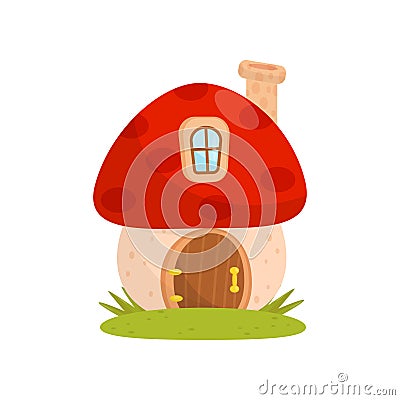 Small house made from mushroom, fairytale fantasy house for gnome, dwarf or elf vector Illustration on a white Vector Illustration