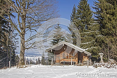 Small hut in the mountains Stock Photo