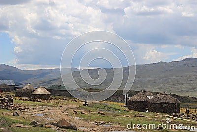 Small huts close to the Lesotho border control in the Sani Pass Editorial Stock Photo