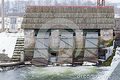 Small hydroelectric power station is situated near the river,Czech Republic Stock Photo
