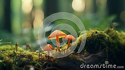 small inedible mushrooms, poisonous mushrooms forest background Stock Photo