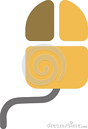 The drawing of a left-clicked orange computer mouse, a hardware input device used by hand. Illustration, vector or cartoon. Vector Illustration