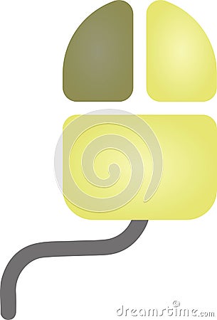 The drawing of a left-clicked yellow computer mouse, a hardware input device used by hand. Illustration, vector or cartoon. Vector Illustration