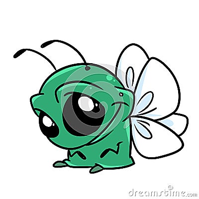 Small insect butterfly green sitting character illustration cartoon Cartoon Illustration