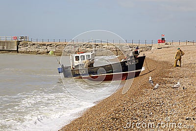 Trawler beaching in Hastings, East Sussex, England Editorial Stock Photo