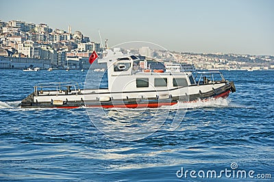 Small inshore tug boat on river Stock Photo