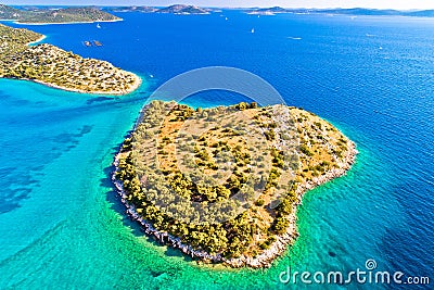 Small island in archipelago of Croatia aerial view Stock Photo