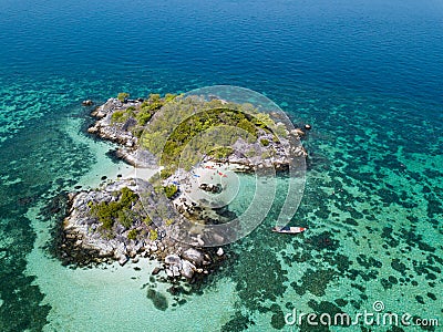 Small island near Koh Lipe beach Andaman Sea seen from drone Stock Photo