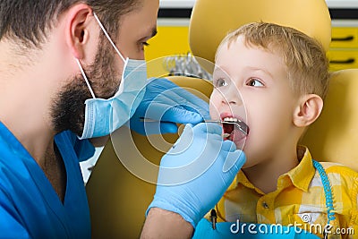 Small kid, patient visiting specialist in dental clinic Stock Photo