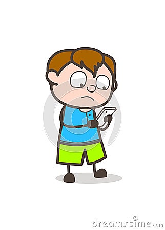 Small Kid Reading Messages - Cute Cartoon Boy Illustration Stock Photo