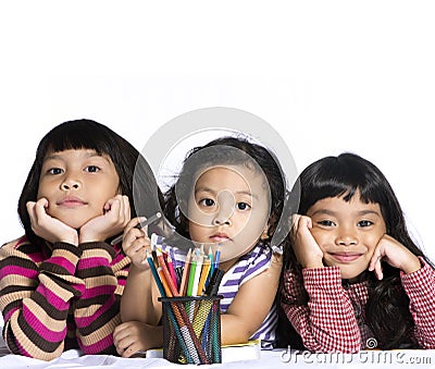 Small kids on a white background Stock Photo