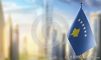A small Kosovo flag on an abstract blurry background Editorial Stock Photo