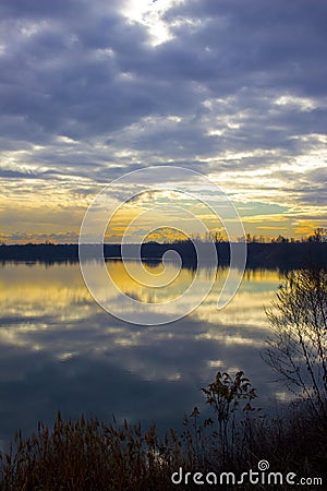 Small lake autumn rainy day Stock Photo