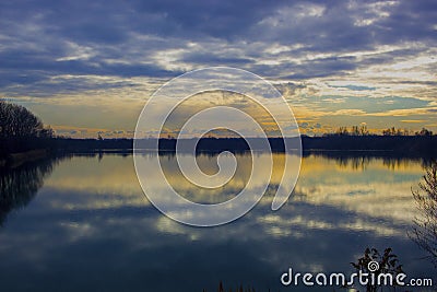 Small lake autumn rainy day Stock Photo