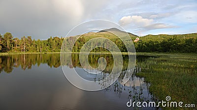Small Lake and train station in Abisko National Park in Sweden Stock Photo