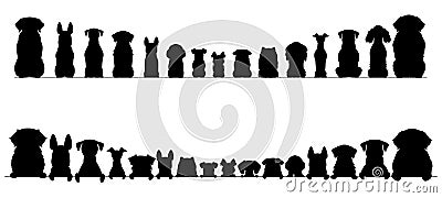 Small and large dogs silhouette border set Vector Illustration