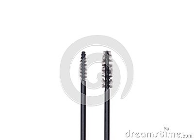 Small and large silicone mascara brush the difference between them on a white background Stock Photo