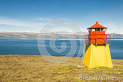 Small lighthouse - Arnarnes, Iceland. Stock Photo