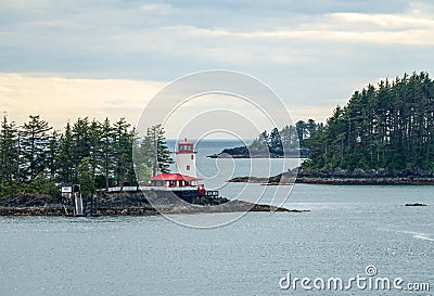 Small lighthouse on islands outside Sitka in Alaska Stock Photo