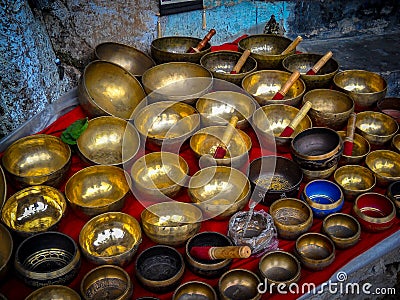 Small little bowls for hindu religion. Small bowls in local market at Delhi India Stock Photo