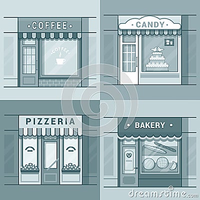Small local business showcase storefront shop wind Vector Illustration