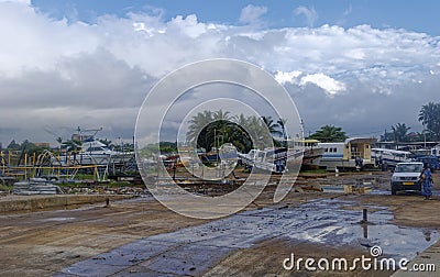 A small local Port and Shipyard in the suburbs of Libreville in Gabon Editorial Stock Photo