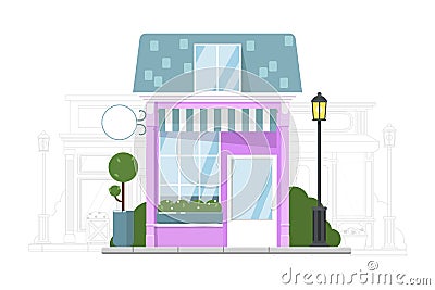 Small local store building and adjacent street Cartoon Illustration