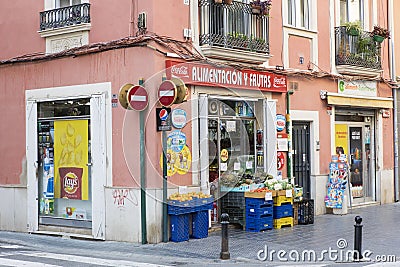 A small local store in Valancia, Spain Editorial Stock Photo