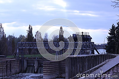 A small lock on the river Tisa Stock Photo