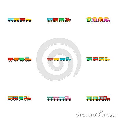 Small locomotive icons set, flat style Vector Illustration