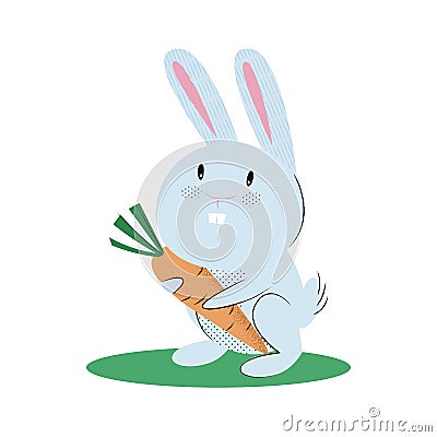Small lovely rabbit holds carrot Vector Illustration