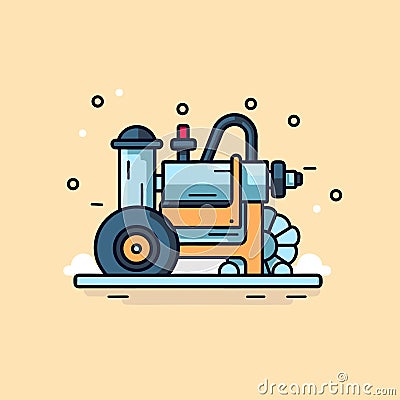 Vector of a small machine with wheels on a yellow background Vector Illustration