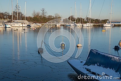 Small marina during winter, Copenhagen, Denmark Editorial Stock Photo