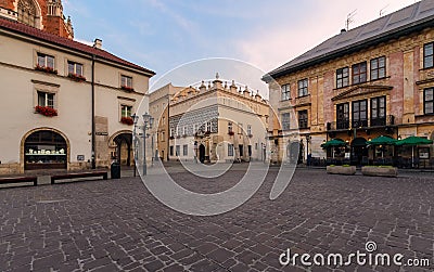 A Small Market square in the morning. Stock Photo