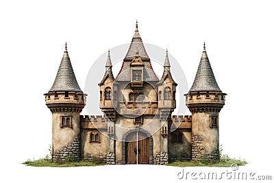 small castle surrounded green grass, isolated on a transparent background, png file Stock Photo