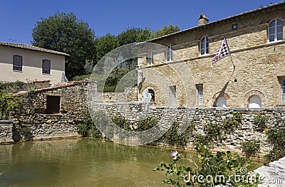 the small medieval town of Bagno Vignoni in Italy Editorial Stock Photo